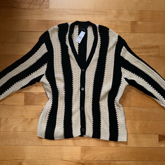 NWT Pacsun Cream & Black Strip Cardigan - Picture 2 of 9
